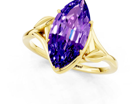 Yellow gold Marquise Cut Tanzanite Solitaire Ring with Twist Band and Four-Prong Setting_25
