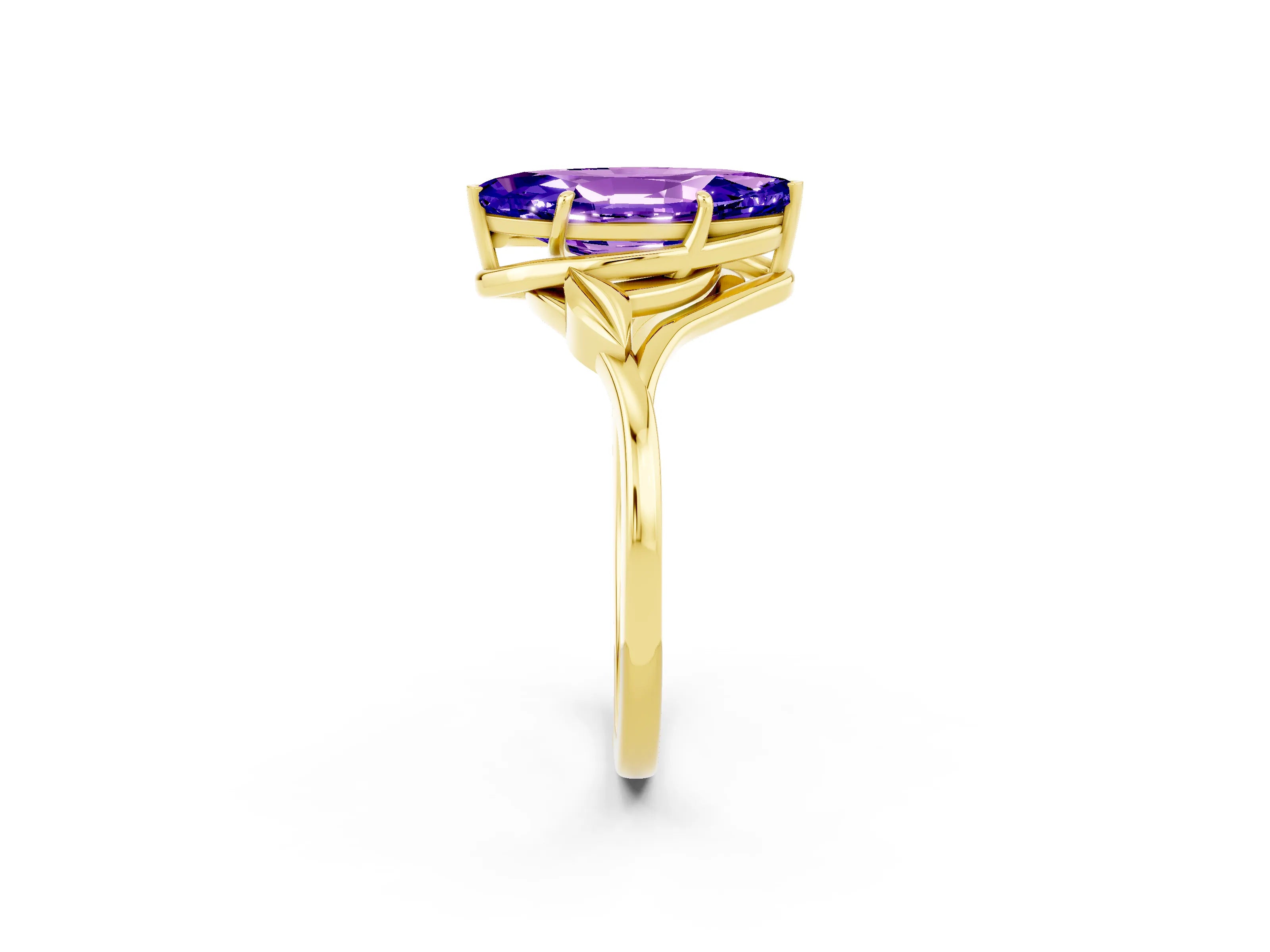 Yellow gold Marquise Cut Tanzanite Solitaire Ring with Twist Band and Four-Prong Setting_26