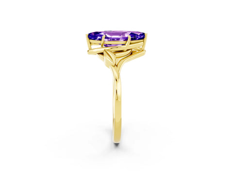 Yellow gold Marquise Cut Tanzanite Solitaire Ring with Twist Band and Four-Prong Setting_26