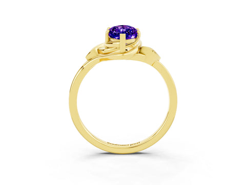 Yellow gold Marquise Cut Tanzanite Solitaire Ring with Twist Band and Four-Prong Setting_27