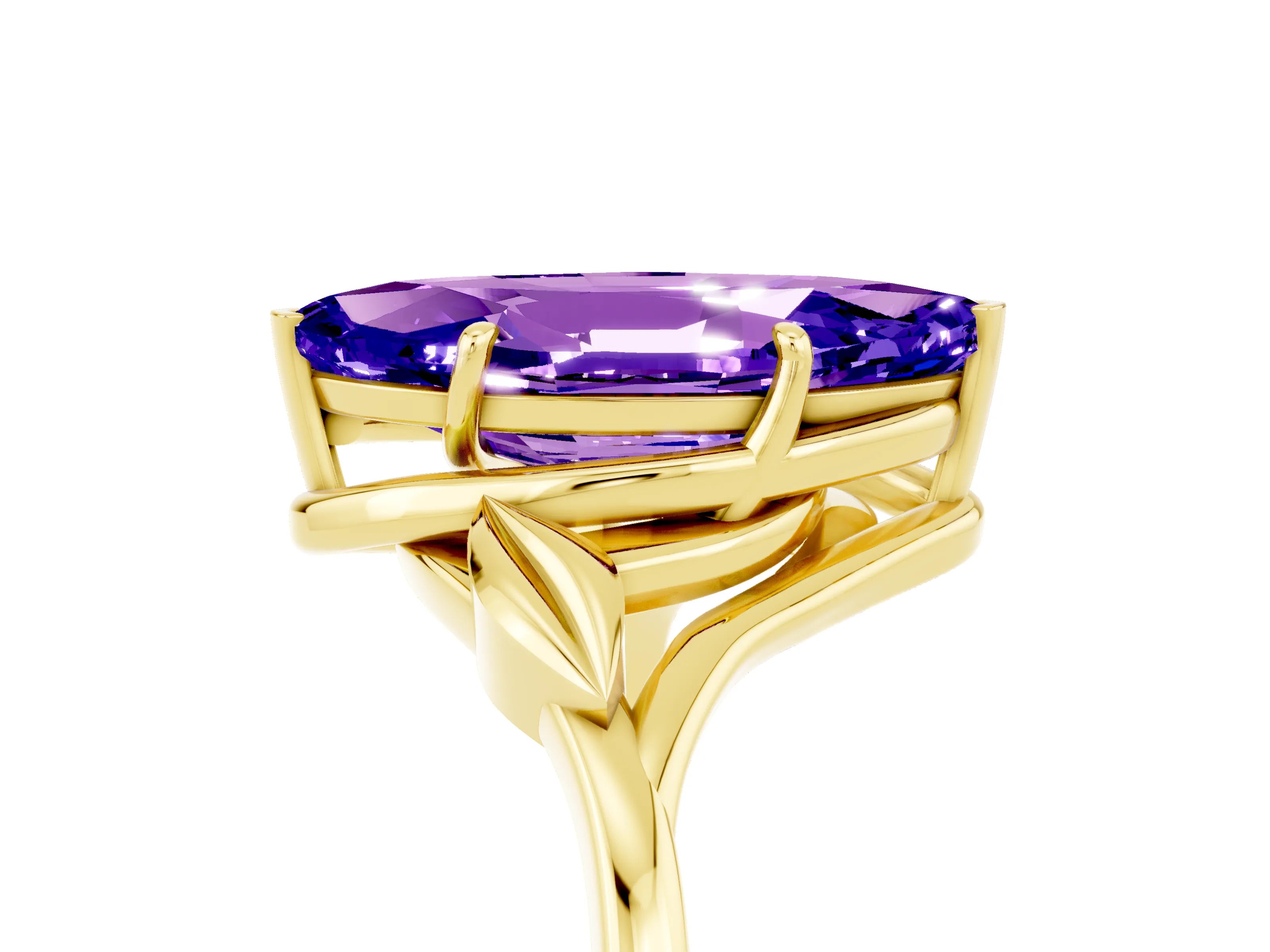 Yellow gold Marquise Cut Tanzanite Solitaire Ring with Twist Band and Four-Prong Setting_29