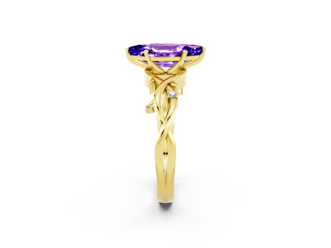 Yellow gold Marquise Cut Tanzanite Solitaire Ring with Twisted Band and Prong Setting_2