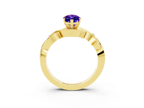 Yellow gold Marquise Cut Tanzanite Solitaire Ring with Twisted Band and Prong Setting_3