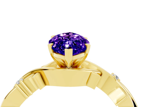 Yellow gold Marquise Cut Tanzanite Solitaire Ring with Twisted Band and Prong Setting_4