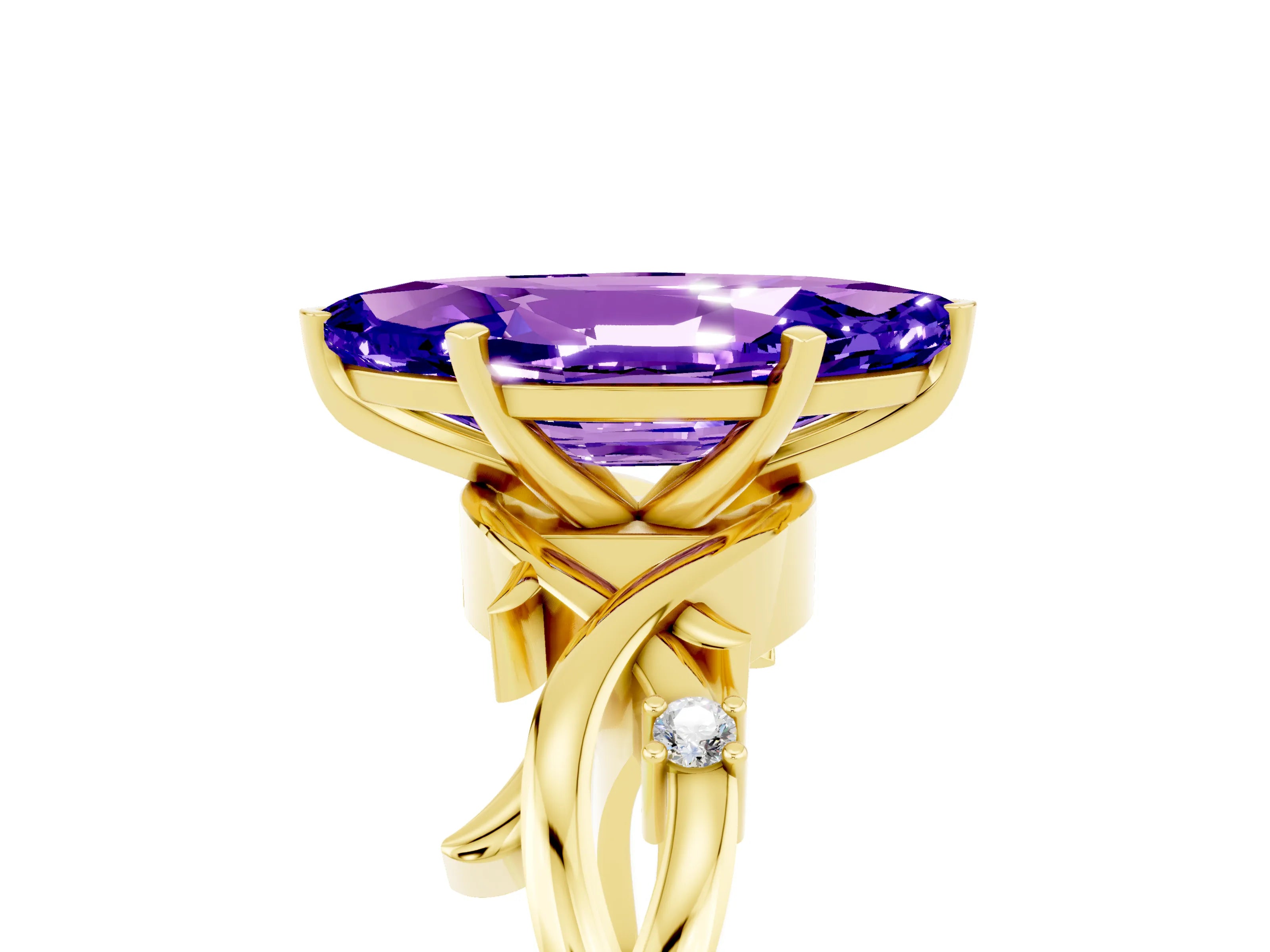 Yellow gold Marquise Cut Tanzanite Solitaire Ring with Twisted Band and Prong Setting_5