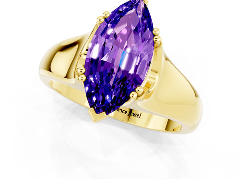 Yellow gold Marquise Cut Tanzanite Solitaire Ring with Wide Band and Prong Setting_1