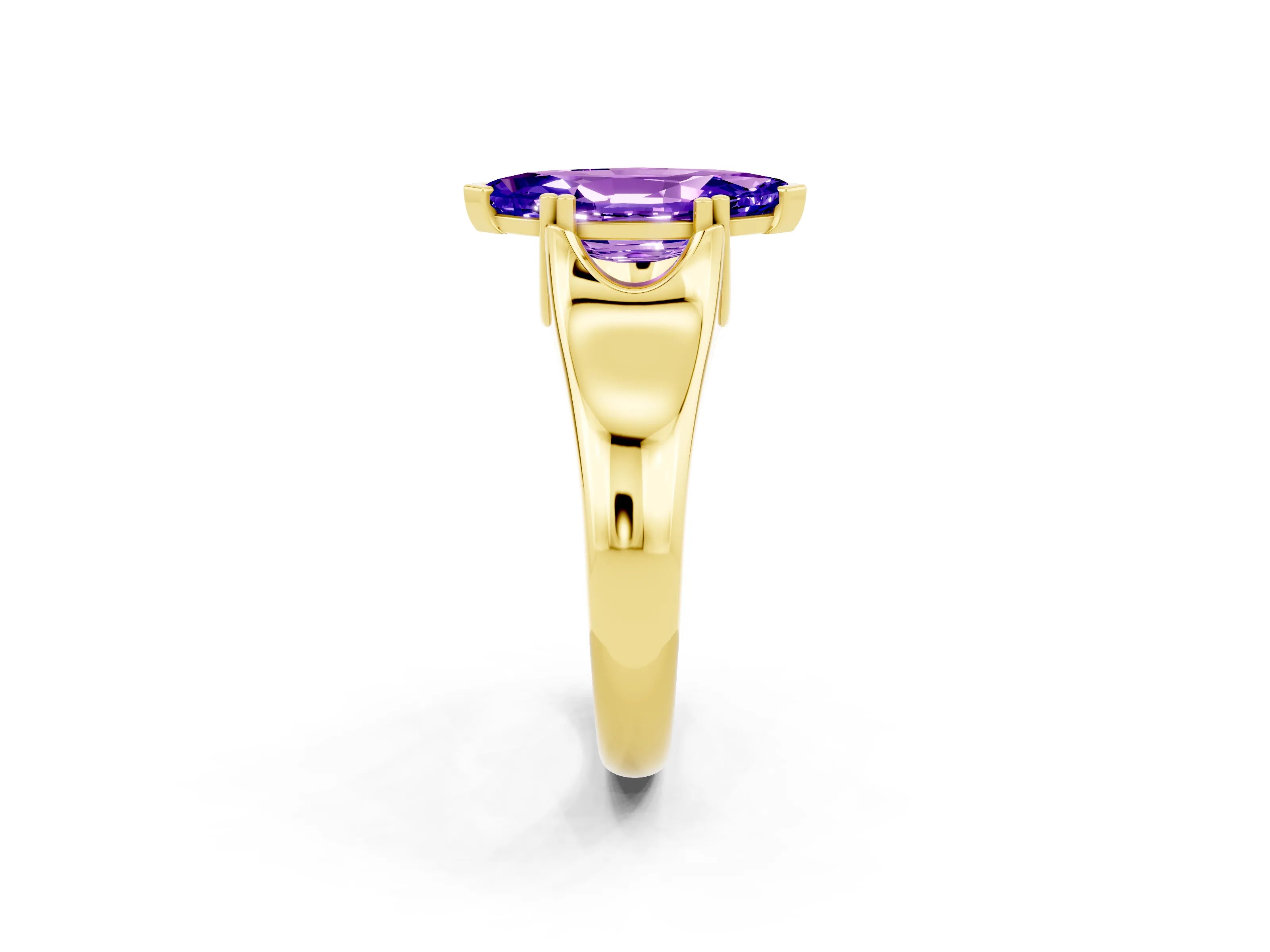 Yellow gold Marquise Cut Tanzanite Solitaire Ring with Wide Band and Prong Setting_2