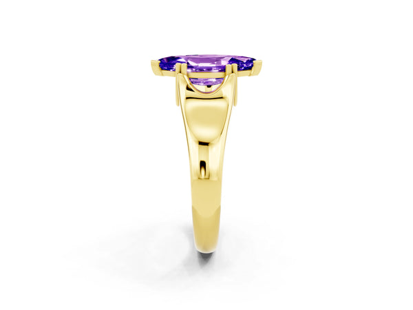 Yellow gold Marquise Cut Tanzanite Solitaire Ring with Wide Band and Prong Setting