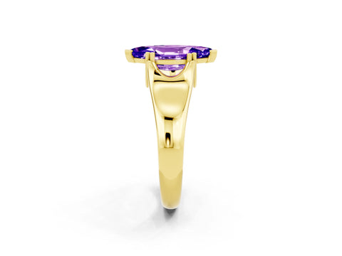 Yellow gold Marquise Cut Tanzanite Solitaire Ring with Wide Band and Prong Setting_2