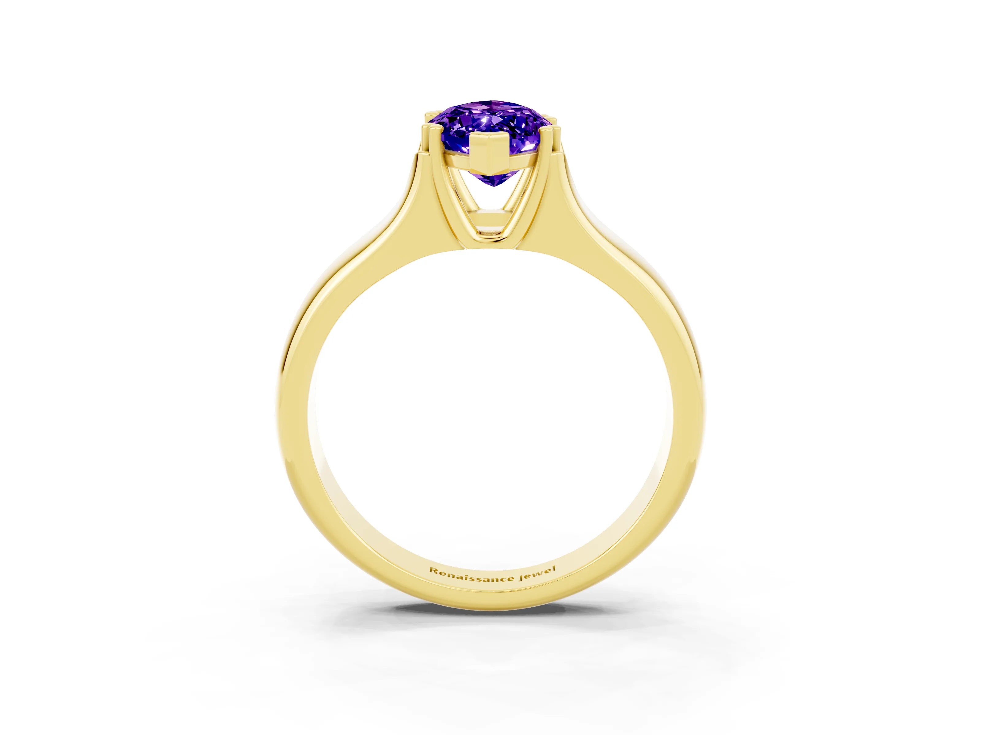 Yellow gold Marquise Cut Tanzanite Solitaire Ring with Wide Band and Prong Setting_3