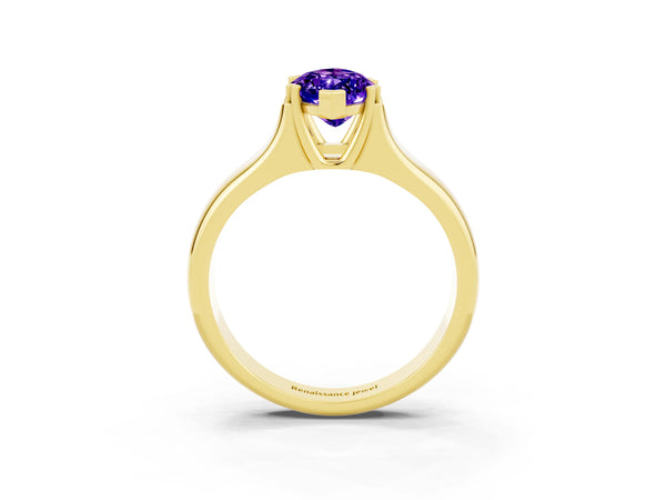 Yellow gold Marquise Cut Tanzanite Solitaire Ring with Wide Band and Prong Setting