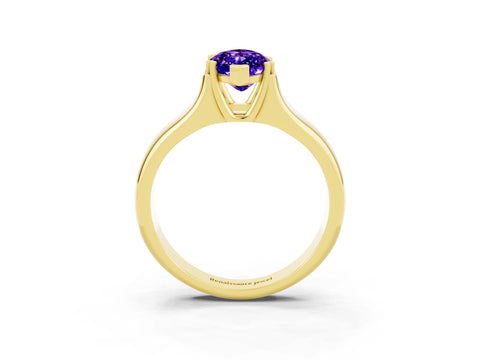 Yellow gold Marquise Cut Tanzanite Solitaire Ring with Wide Band and Prong Setting_3