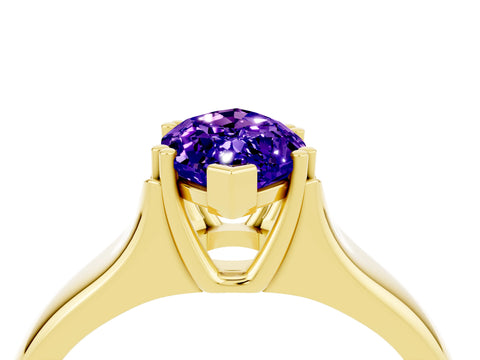 Yellow gold Marquise Cut Tanzanite Solitaire Ring with Wide Band and Prong Setting_4