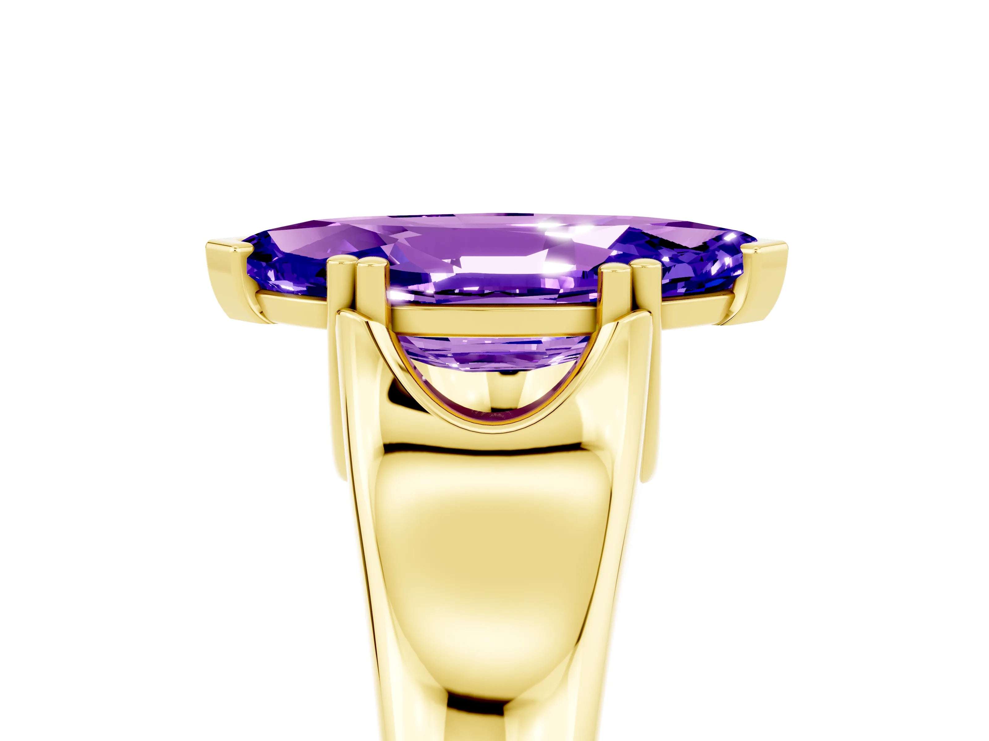 Yellow gold Marquise Cut Tanzanite Solitaire Ring with Wide Band and Prong Setting_5