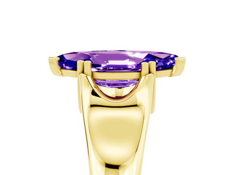 Yellow gold Marquise Cut Tanzanite Solitaire Ring with Wide Band and Prong Setting_5