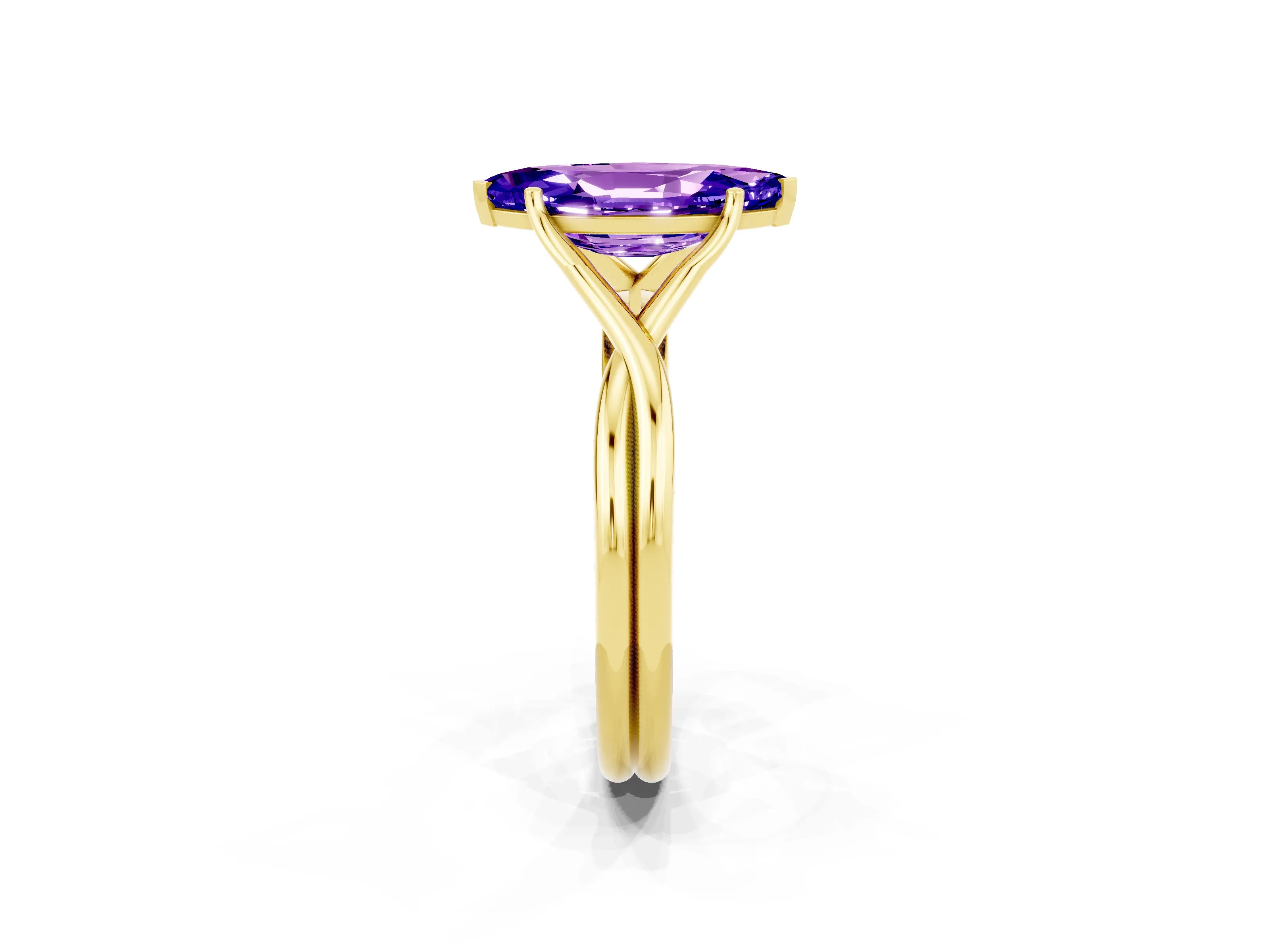 Yellow gold Marquise Cut Tanzanite Solitaire Twist Band Prong Setting Ring_38