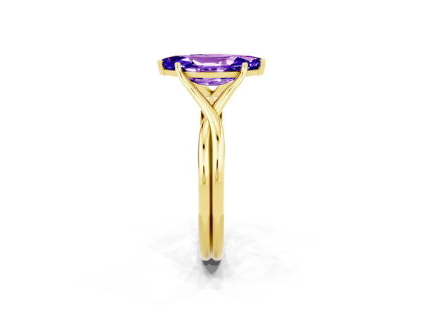 Yellow gold Marquise Cut Tanzanite Solitaire Twist Band Prong Setting Ring