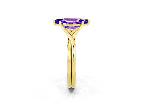 Yellow gold Marquise Cut Tanzanite Solitaire Twist Band Prong Setting Ring_38