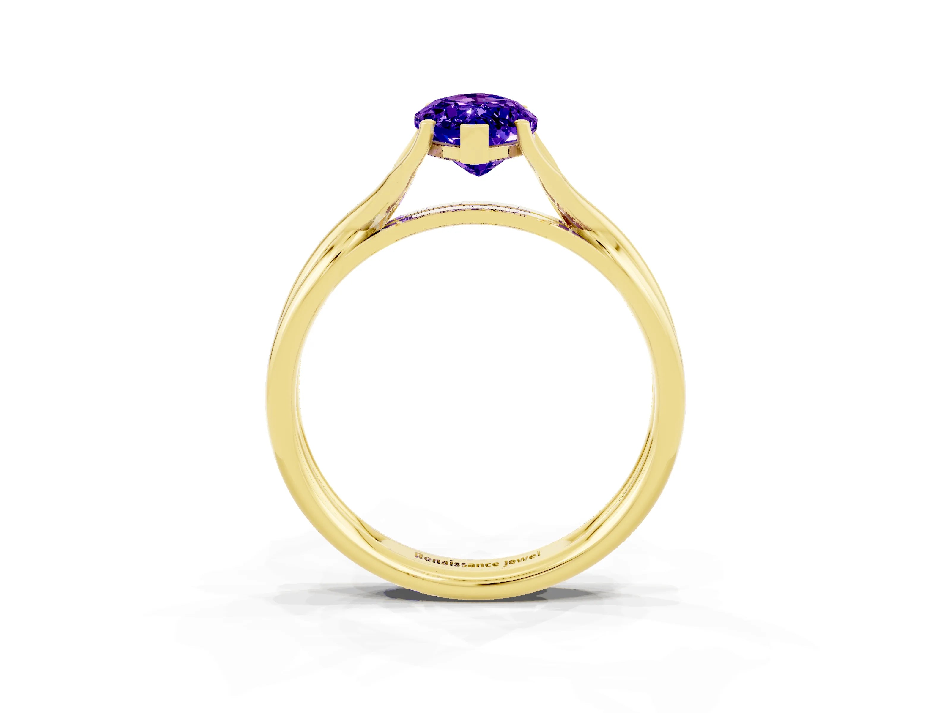 Yellow gold Marquise Cut Tanzanite Solitaire Twist Band Prong Setting Ring_39