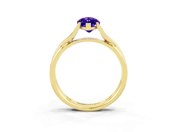 Yellow gold Marquise Cut Tanzanite Solitaire Twist Band Prong Setting Ring