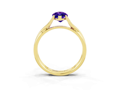 Yellow gold Marquise Cut Tanzanite Solitaire Twist Band Prong Setting Ring_39