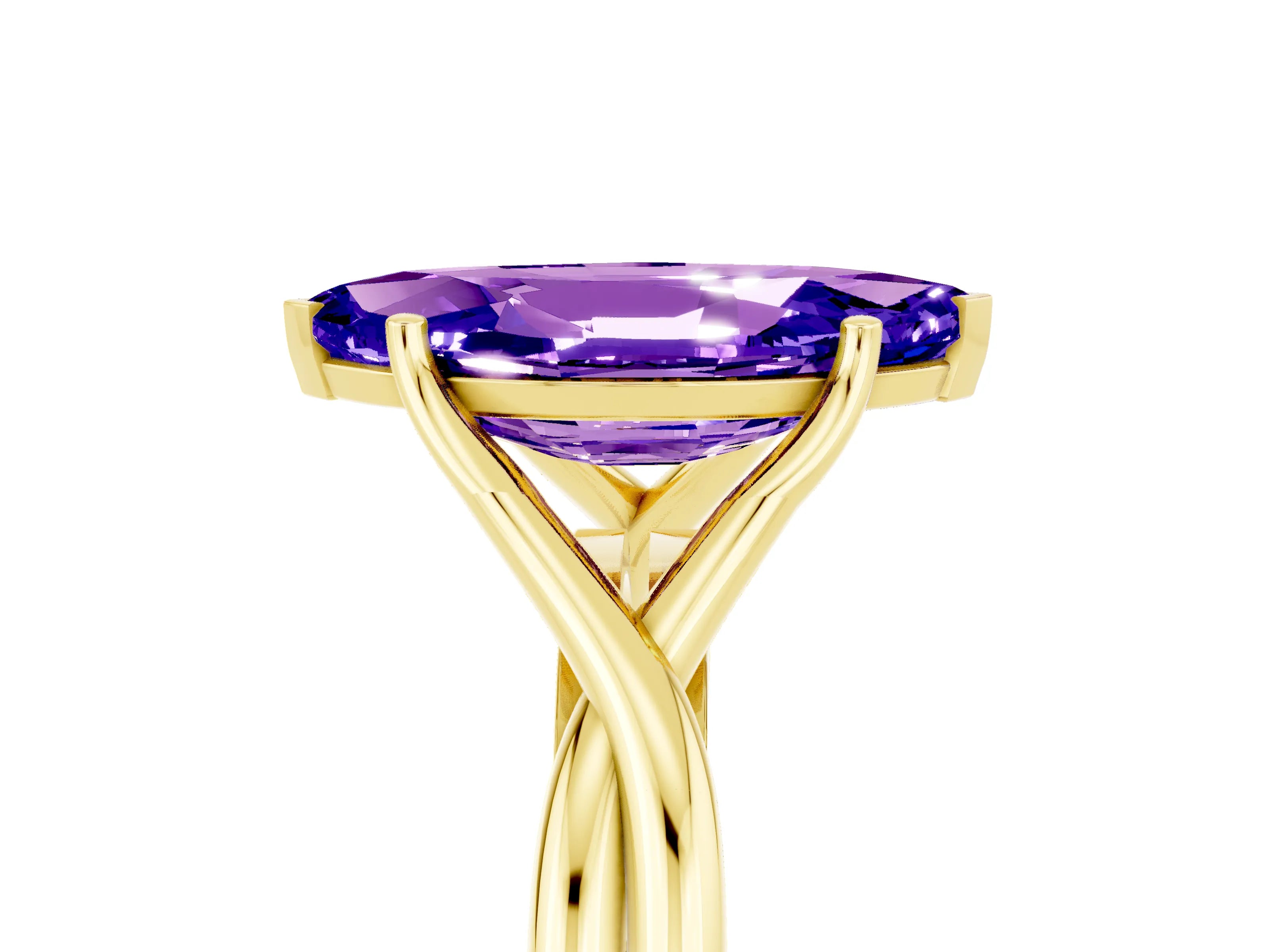 Yellow gold Marquise Cut Tanzanite Solitaire Twist Band Prong Setting Ring_41