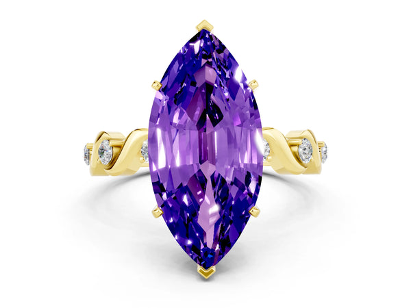 Yellow gold Marquise Cut Tanzanite Solitaire Twisted Band with Round  Accents and Prong Setting