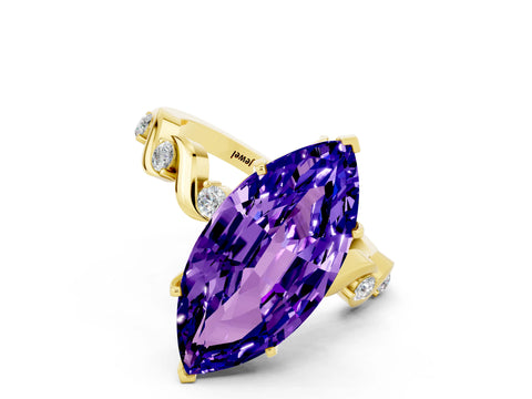 Yellow gold Marquise Cut Tanzanite Solitaire Twisted Band with Round  Accents and Prong Setting_12
