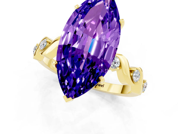 Yellow gold Marquise Cut Tanzanite Solitaire Twisted Band with Round  Accents and Prong Setting