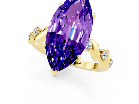 Yellow gold Marquise Cut Tanzanite Solitaire Twisted Band with Round  Accents and Prong Setting_13