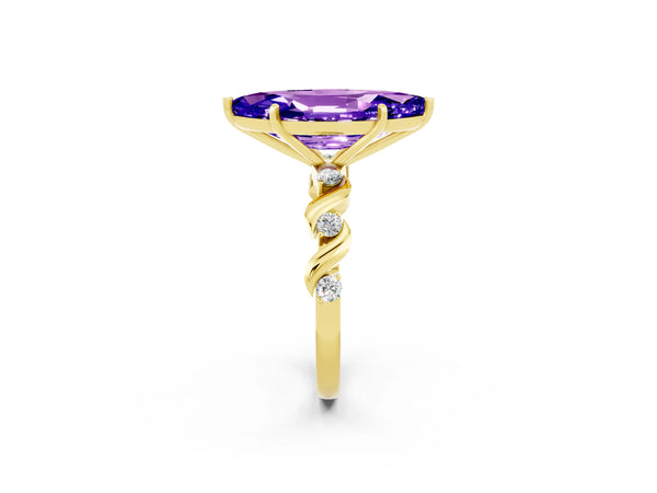 Yellow gold Marquise Cut Tanzanite Solitaire Twisted Band with Round  Accents and Prong Setting