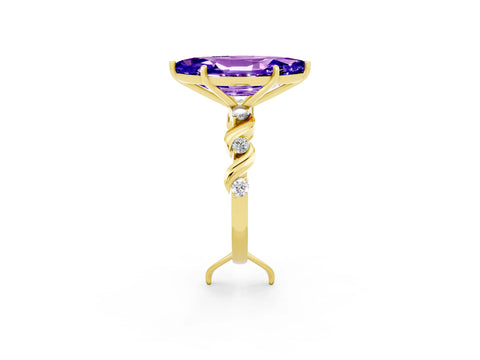 Yellow gold Marquise Cut Tanzanite Solitaire Twisted Band with Round  Accents and Prong Setting_14