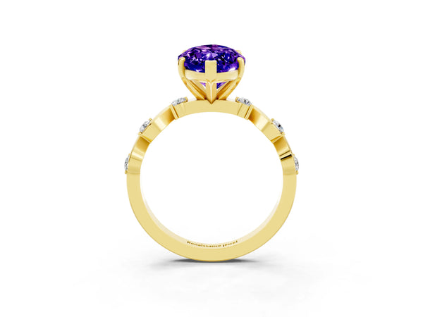 Yellow gold Marquise Cut Tanzanite Solitaire Twisted Band with Round  Accents and Prong Setting