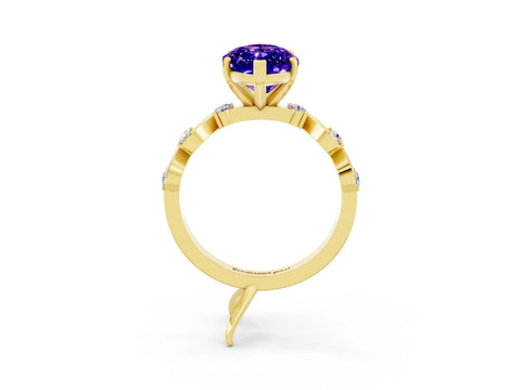 Yellow gold Marquise Cut Tanzanite Solitaire Twisted Band with Round  Accents and Prong Setting_15