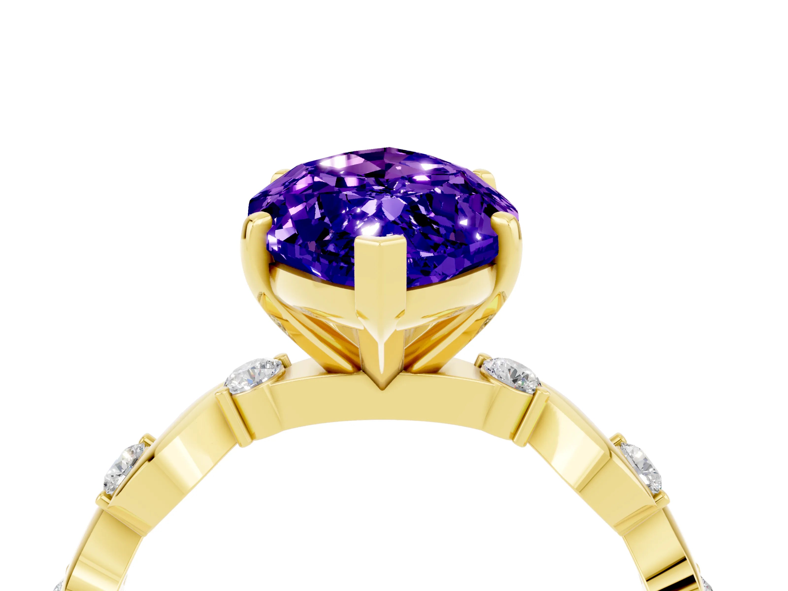 Yellow gold Marquise Cut Tanzanite Solitaire Twisted Band with Round  Accents and Prong Setting_16
