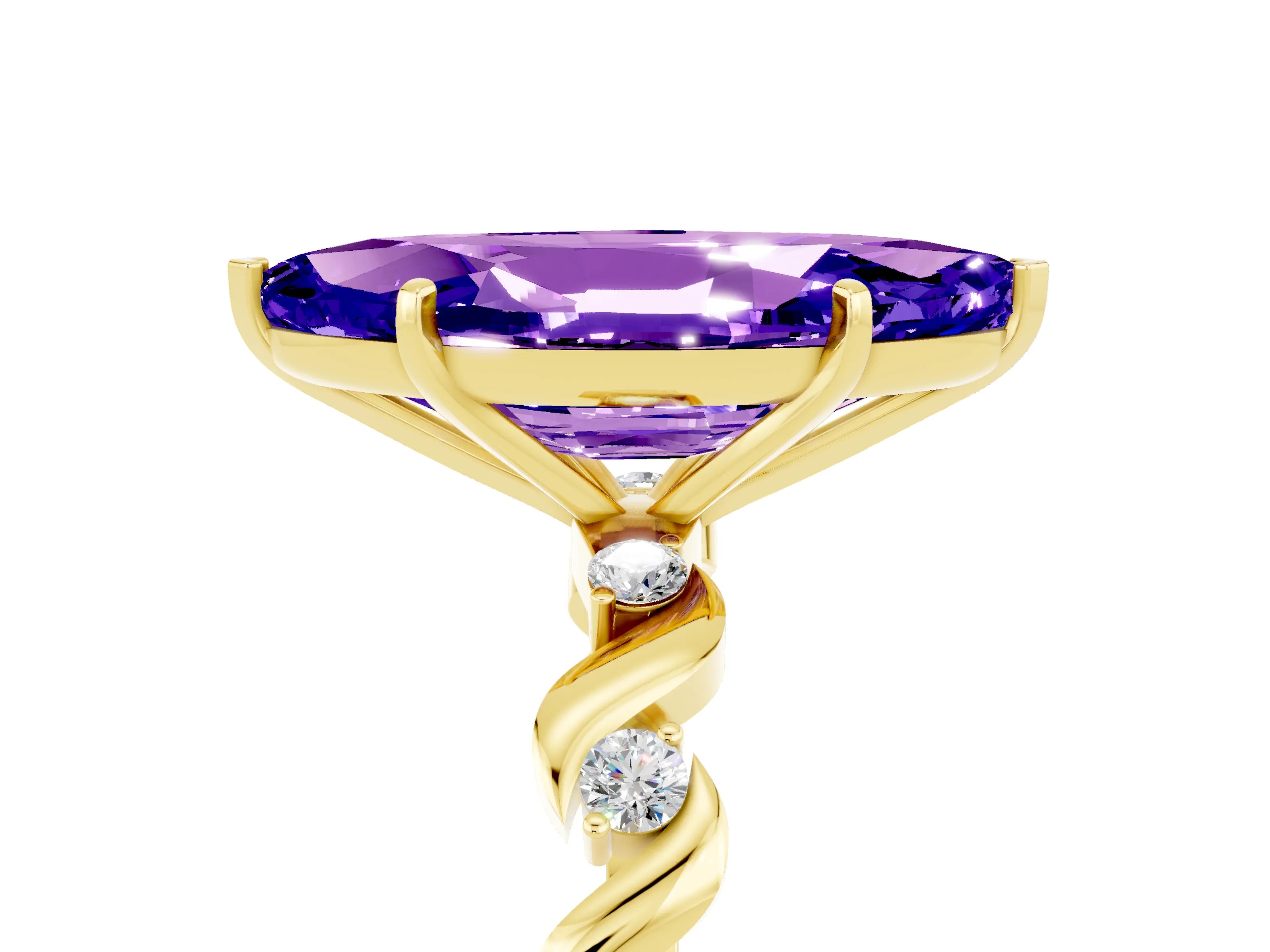 Yellow gold Marquise Cut Tanzanite Solitaire Twisted Band with Round  Accents and Prong Setting_17