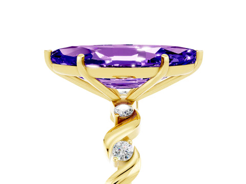 Yellow gold Marquise Cut Tanzanite Solitaire Twisted Band with Round  Accents and Prong Setting_17
