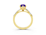 Yellow gold Marquise Cut Tanzanite Solitaire with Side Baguettes and Channel Set Band_3