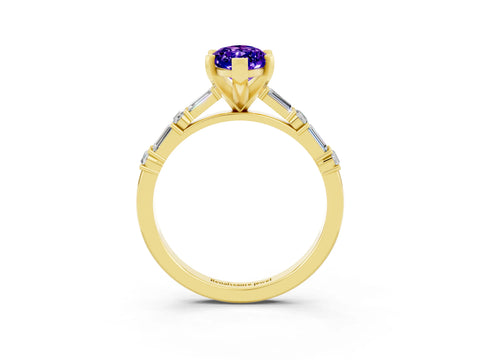 Yellow gold Marquise Cut Tanzanite Solitaire with Side Baguettes and Channel Set Band_3