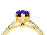 Yellow gold Marquise Cut Tanzanite Solitaire with Side Baguettes and Channel Set Band_4