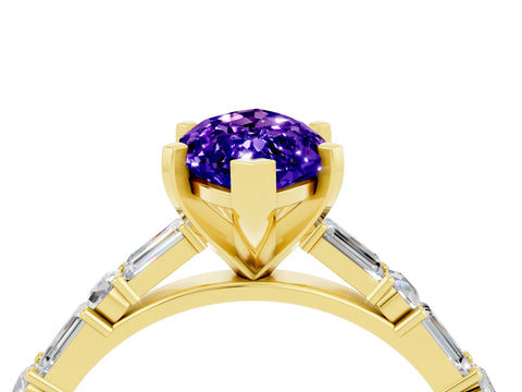 Yellow gold Marquise Cut Tanzanite Solitaire with Side Baguettes and Channel Set Band_4