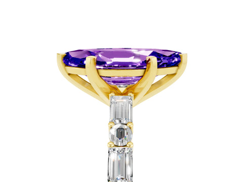 Yellow gold Marquise Cut Tanzanite Solitaire with Side Baguettes and Channel Set Band_5