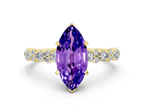 Yellow gold Marquise Cut Tanzanite Solitaire with Side Stones, Pave Band, Four-Prong Setting_36