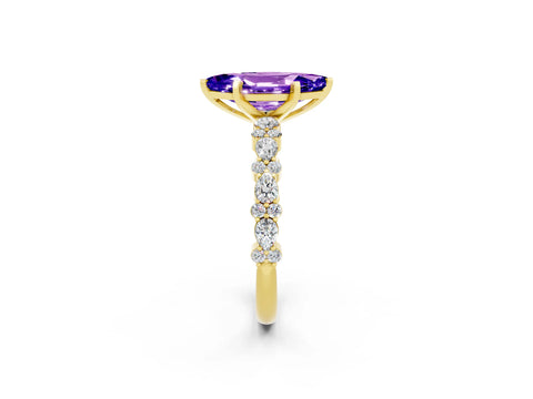 Yellow gold Marquise Cut Tanzanite Solitaire with Side Stones, Pave Band, Four-Prong Setting_38