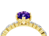 Yellow gold Marquise Cut Tanzanite Solitaire with Side Stones, Pave Band, Four-Prong Setting_40
