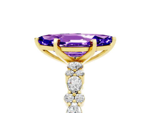 Yellow gold Marquise Cut Tanzanite Solitaire with Side Stones, Pave Band, Four-Prong Setting_41