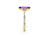 Yellow gold Marquise Cut Tanzanite Solitaire with Side Stones on a Pavé Band and Four-Prong Setting_2