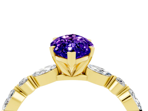 Yellow gold Marquise Cut Tanzanite Solitaire with Side Stones on a Pavé Band and Four-Prong Setting_4