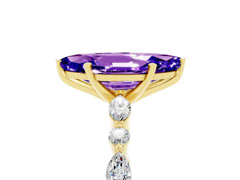 Yellow gold Marquise Cut Tanzanite Solitaire with Side Stones on a Pavé Band and Four-Prong Setting_5