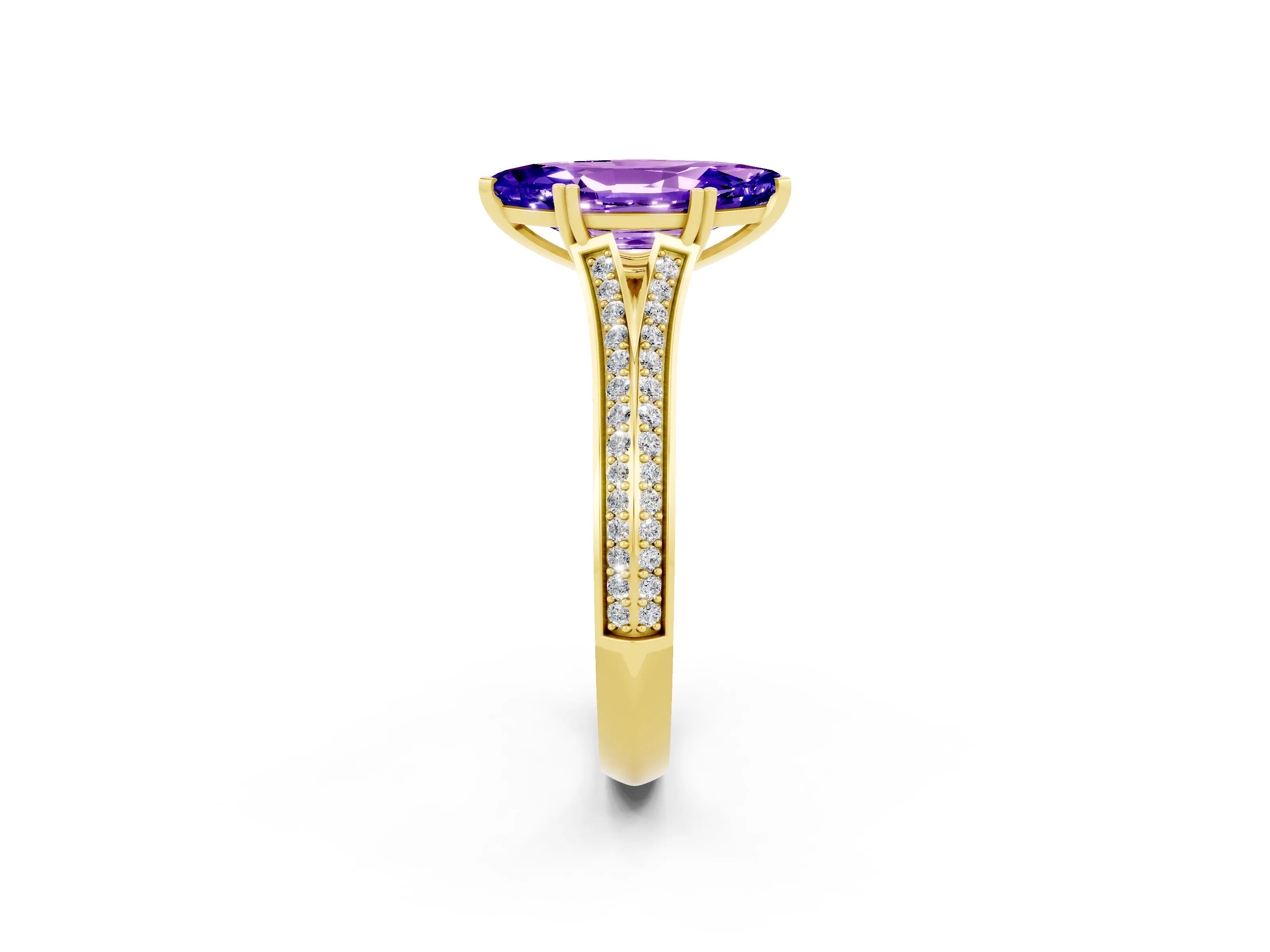 Yellow gold Marquise Cut Tanzanite Split Shank Engagement Ring with Pavé Band_2